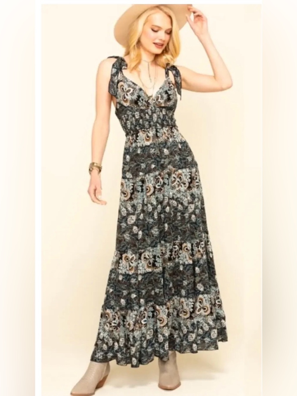 Free People Intimately Lets Smock About It Floral Tie Smocked Maxi Dress NWT XS